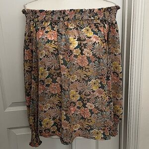 Floral, long sleeved, off the shoulder top